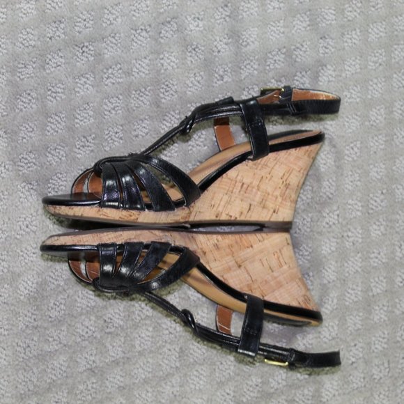 Clarks Size 7W Black Cork Wedge Heels - Picture 3 of 7